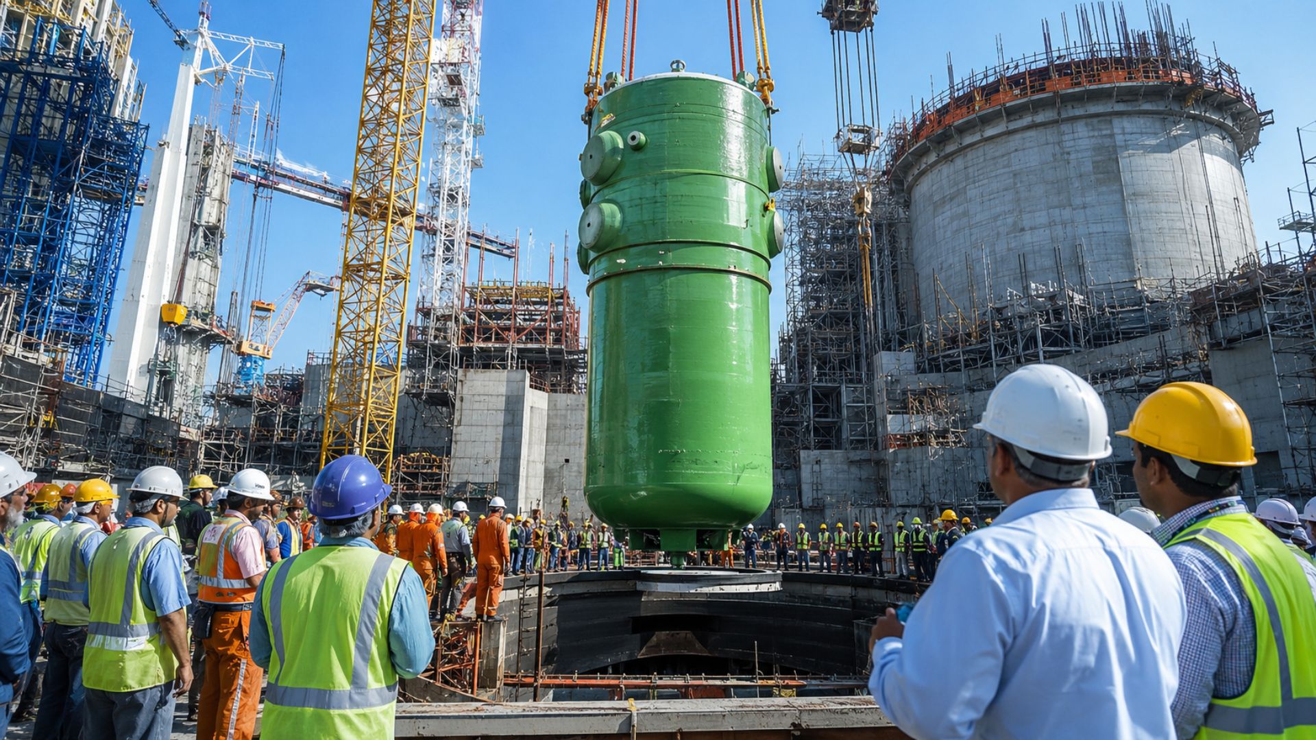 Rússia e Índia içam um vaso de 320 toneladas para o reator da usina nuclear de Kudankulam, projeto que já evitou 112 milhões de toneladas de CO2.