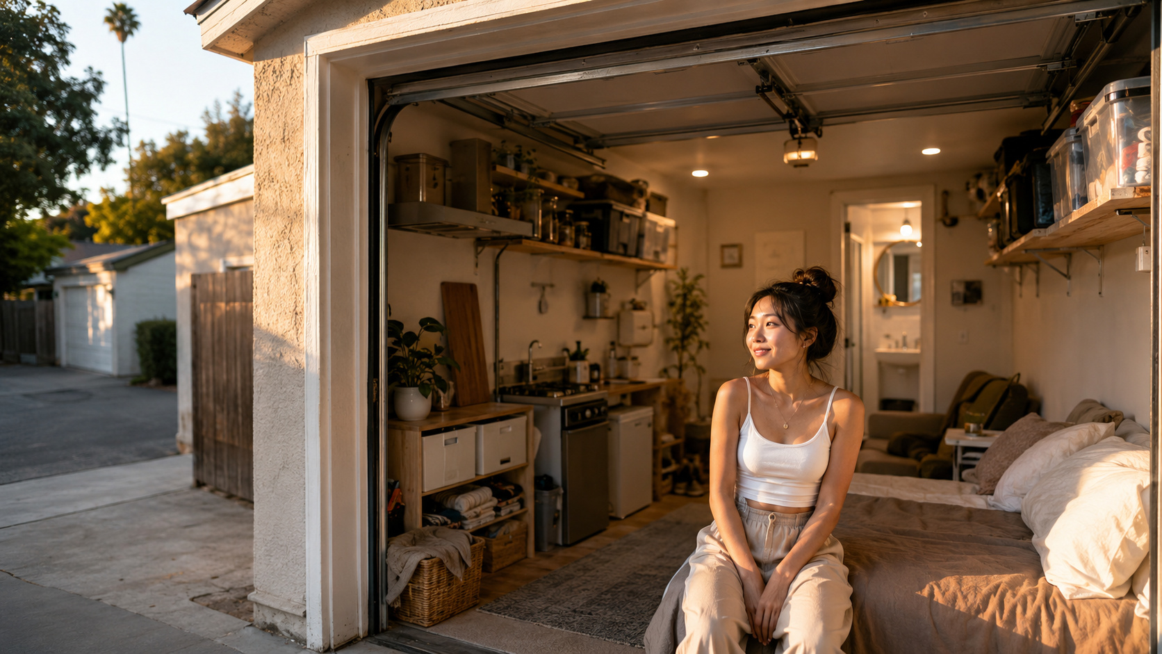 Sem conseguir guardar dinheiro enquanto uma parte grande da renda ia para o aluguel em Los Angeles, Cherry Tung escolheu uma garagem adaptada como moradia