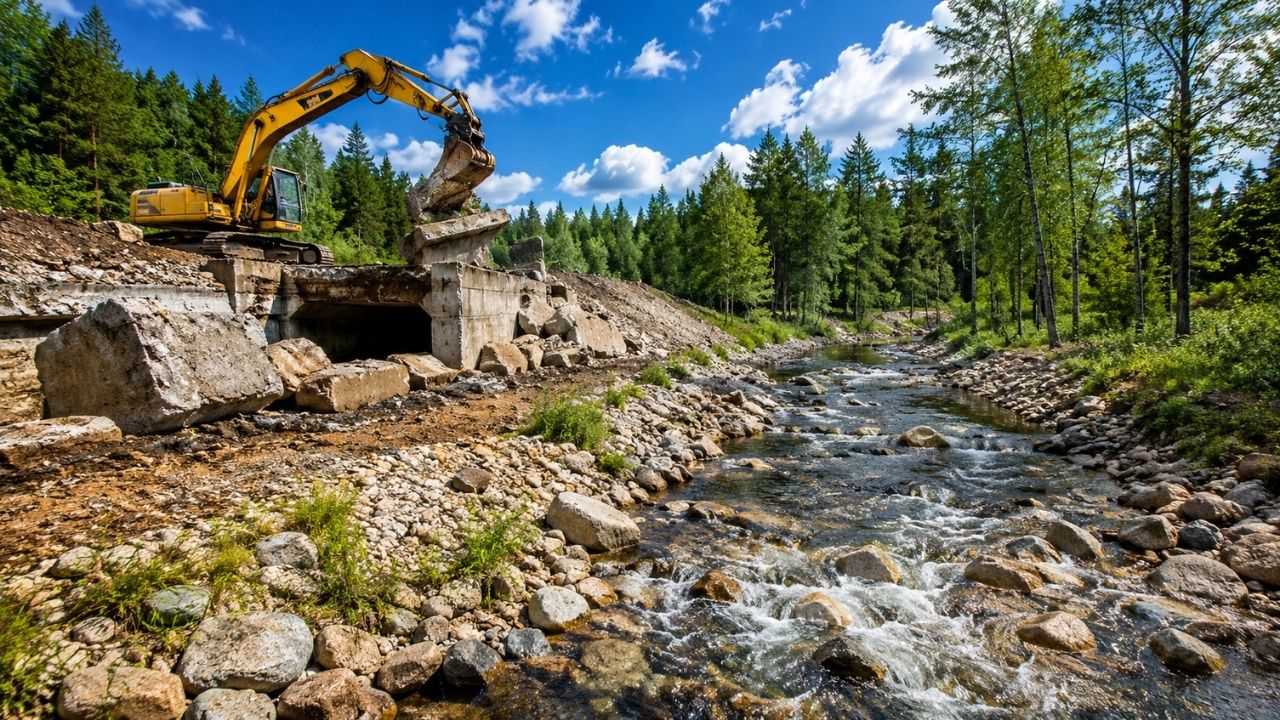 Suécia removeu uma galeria de concreto de 200 toneladas e 60 metros para devolver o rio Pjältån ao leito natural, abrir caminho para trutas e lampreias e iniciar o maior projeto de (2)