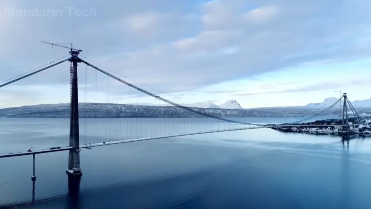 The Hålogaland Bridge, the longest suspension bridge in the Arctic Circle, crosses a fjord in northern Norway and shortened a previously slow and dangerous route by 18 km.