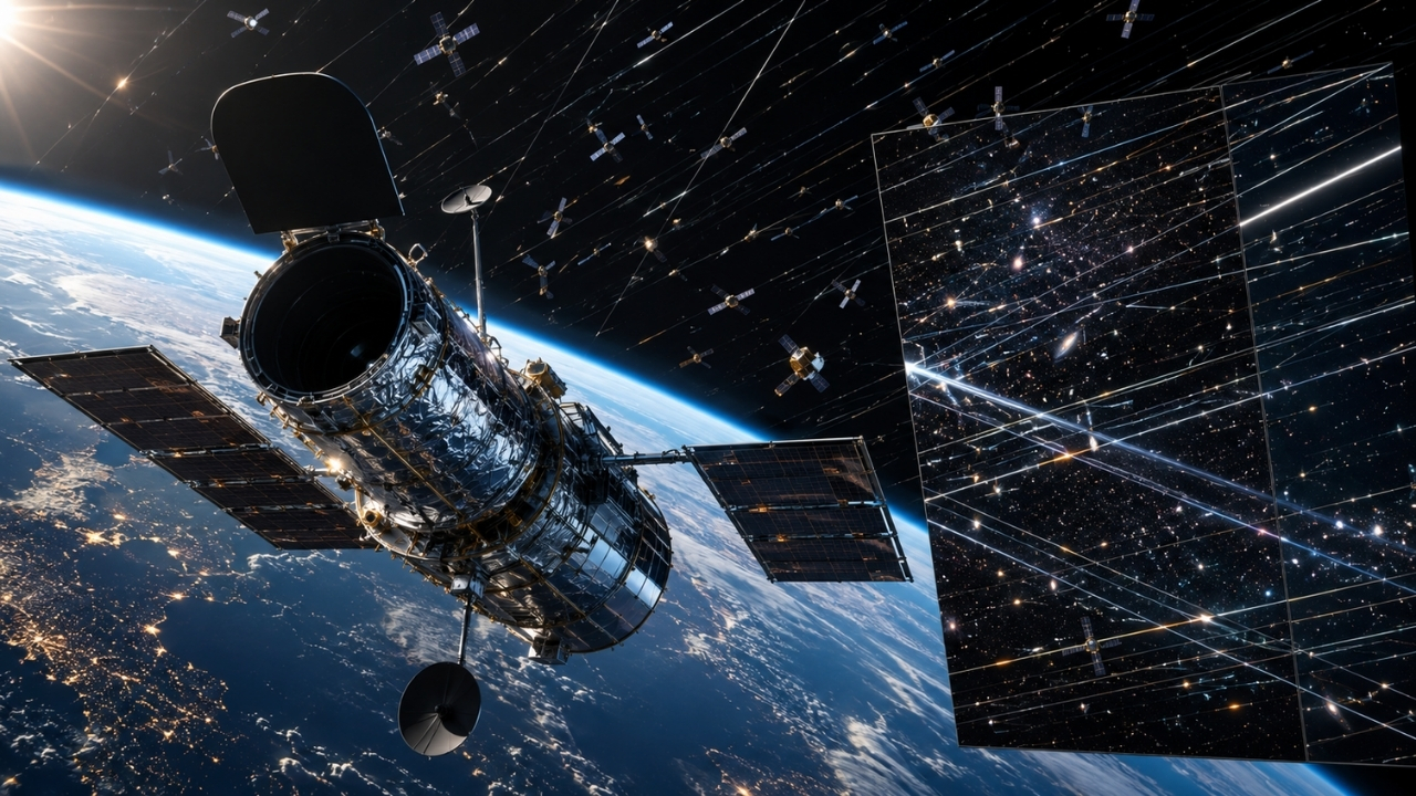 Telescópio espacial da NASA já tem 73% das imagens contaminadas por rastros de satélites, e cientistas alertam que o problema pode chegar a 100% se milhões de objetos forem lançados na