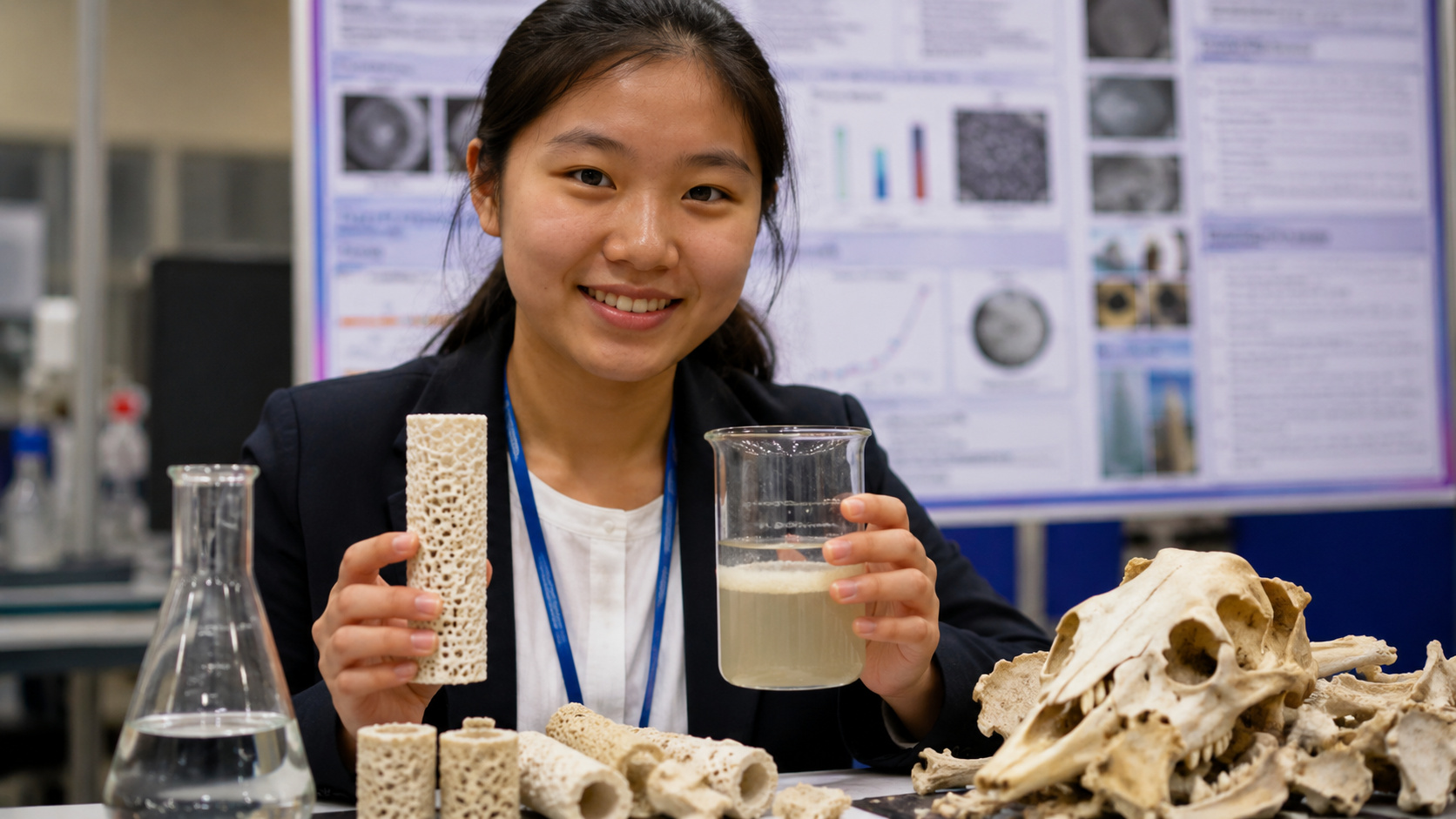 Tina Jin venceu o principal prêmio do Thermo Fisher JIC 2024 com um filtro feito de ossos de animais capaz de tornar a água potável.