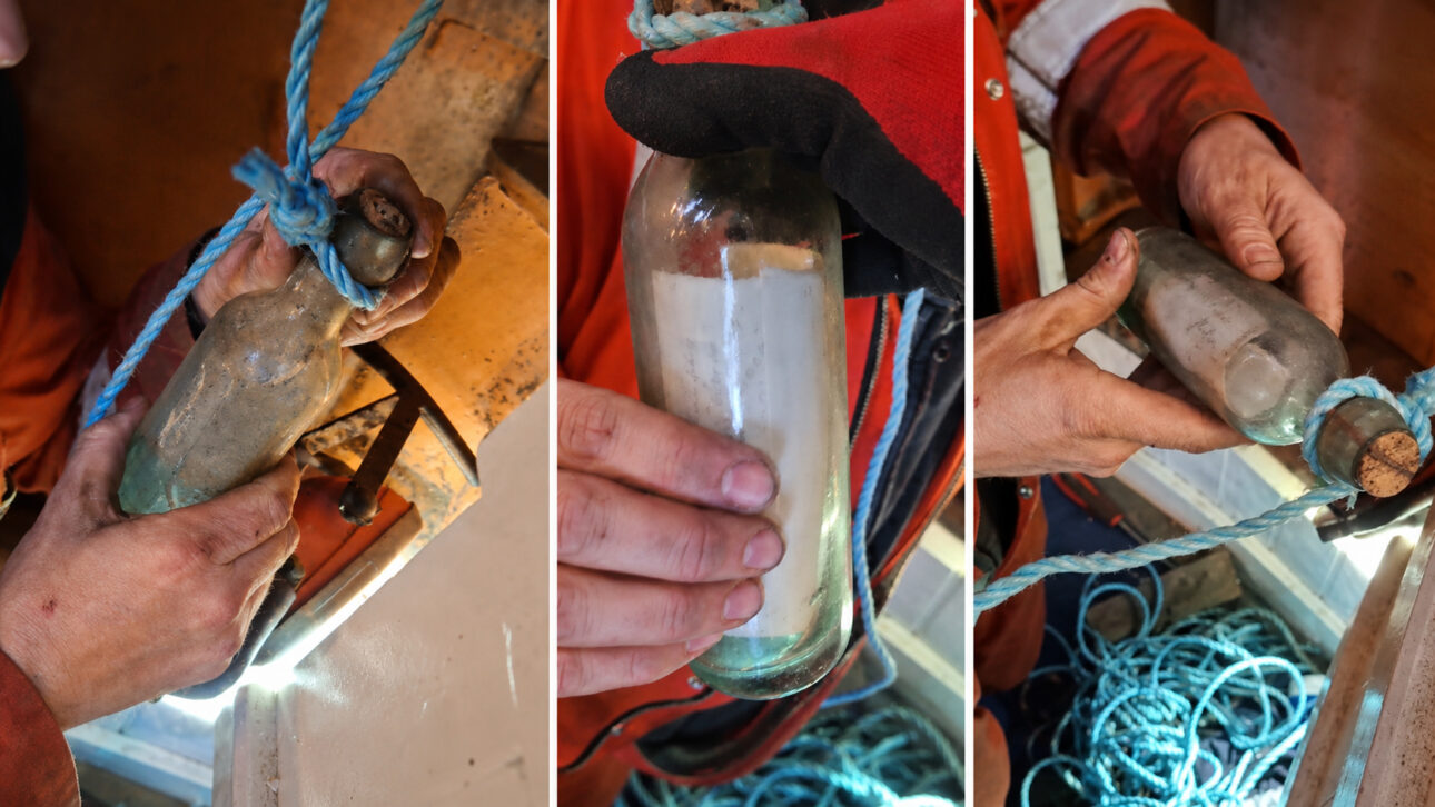 Trabalhadores retiraram painéis antigos de um farol escocês e encontraram uma garrafa escondida com uma mensagem de 1892
