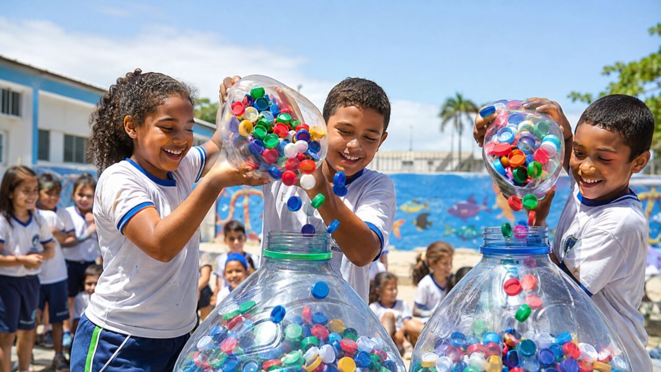 Tampinhas viram cadeiras de rodas em Praia Grande: a Gincana Verde converteu 7 t de lixo reciclável em 43 cadeiras e inclui óleo de cozinha em 2026.