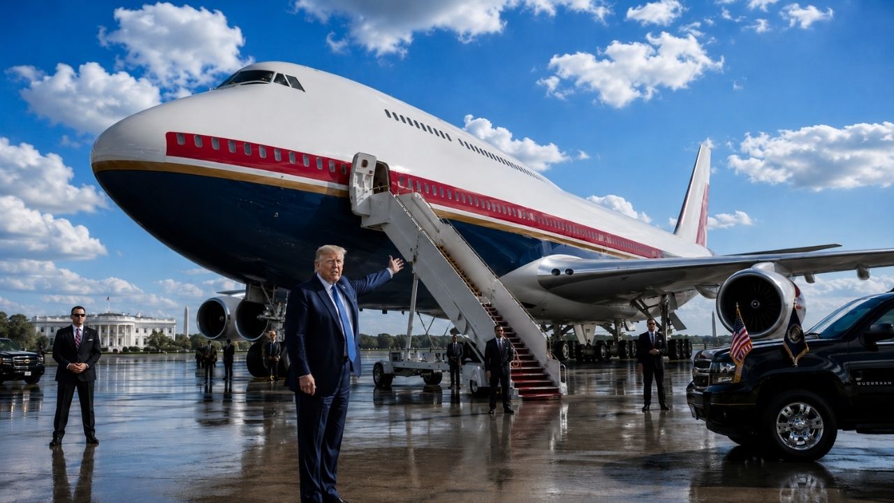 Trump apresentou Boeing 747 doado pelo Qatar para virar Air Force One provisório, avaliado em US$ 400 milhões, após atrasos da Boeing, mas o presente luxuoso abriu debate sobre segurança (3)