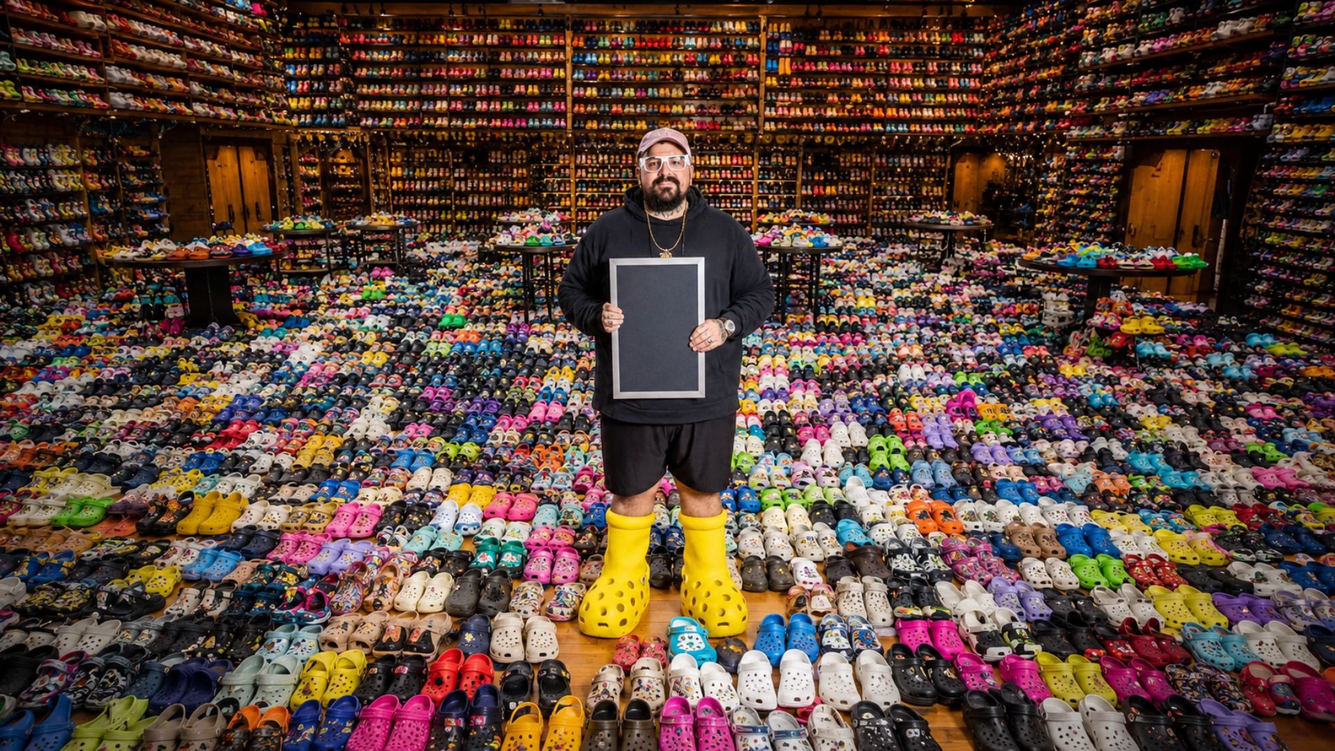 Doogie Sandtiger, o Rei dos Crocs, entrou para o Guinness com a maior coleção de Crocs do mundo: 3.569 pares contados em 13 horas, um recorde mundial.