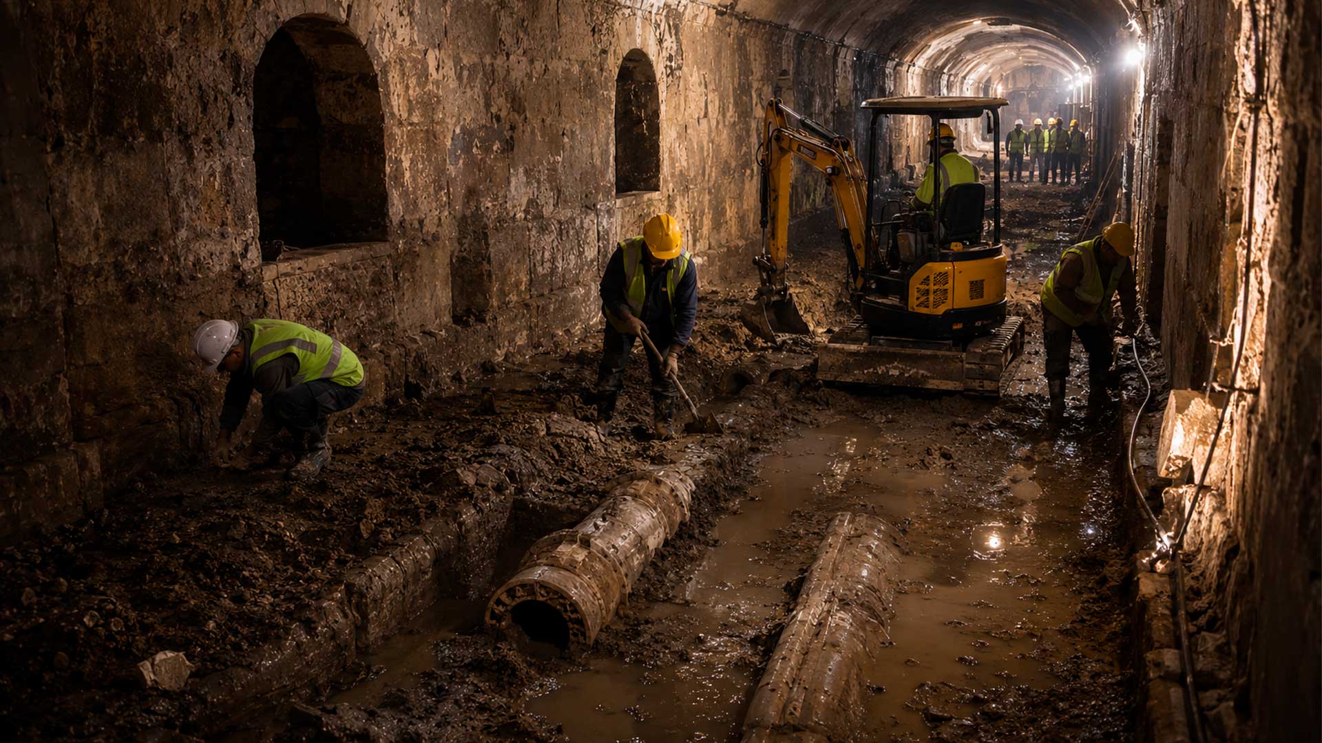 Túnel de 160 metros estava preenchido por uma espessa camada de lama
