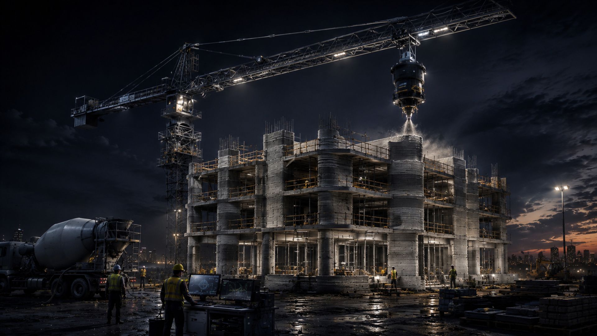 A australiana Luyten, de Ahmed Mahil, criou a primeira impressora 3D sobre guindaste de torre, capaz de erguer estruturas de concreto de até 100 metros.
