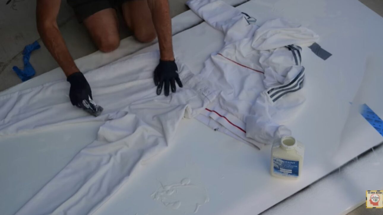 Clothing painted with cryogenic paint.