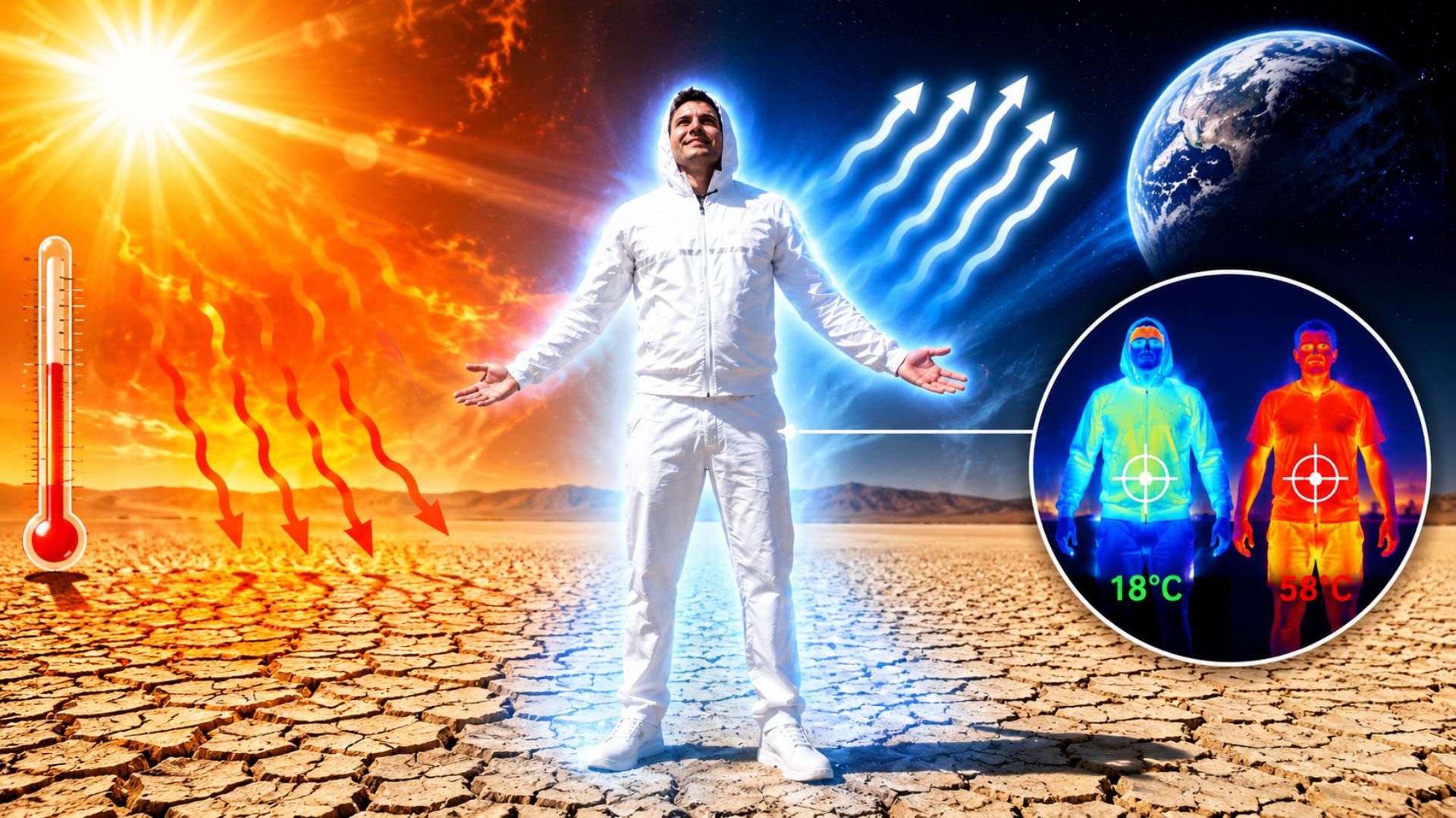 Uma tinta joga o calor para o espaço por resfriamento radiativo e fica mais fria que a sombra; veja por que um youtuber passou na roupa para encarar o verão.