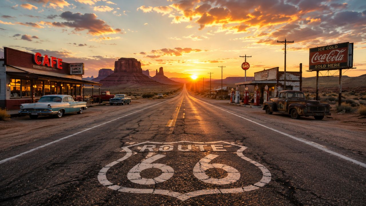 Descubra a Route 66, a lendária estrada que percorre quase 4 mil quilômetros, cruza oito estados e mantém vivo um importante legado cultural.
