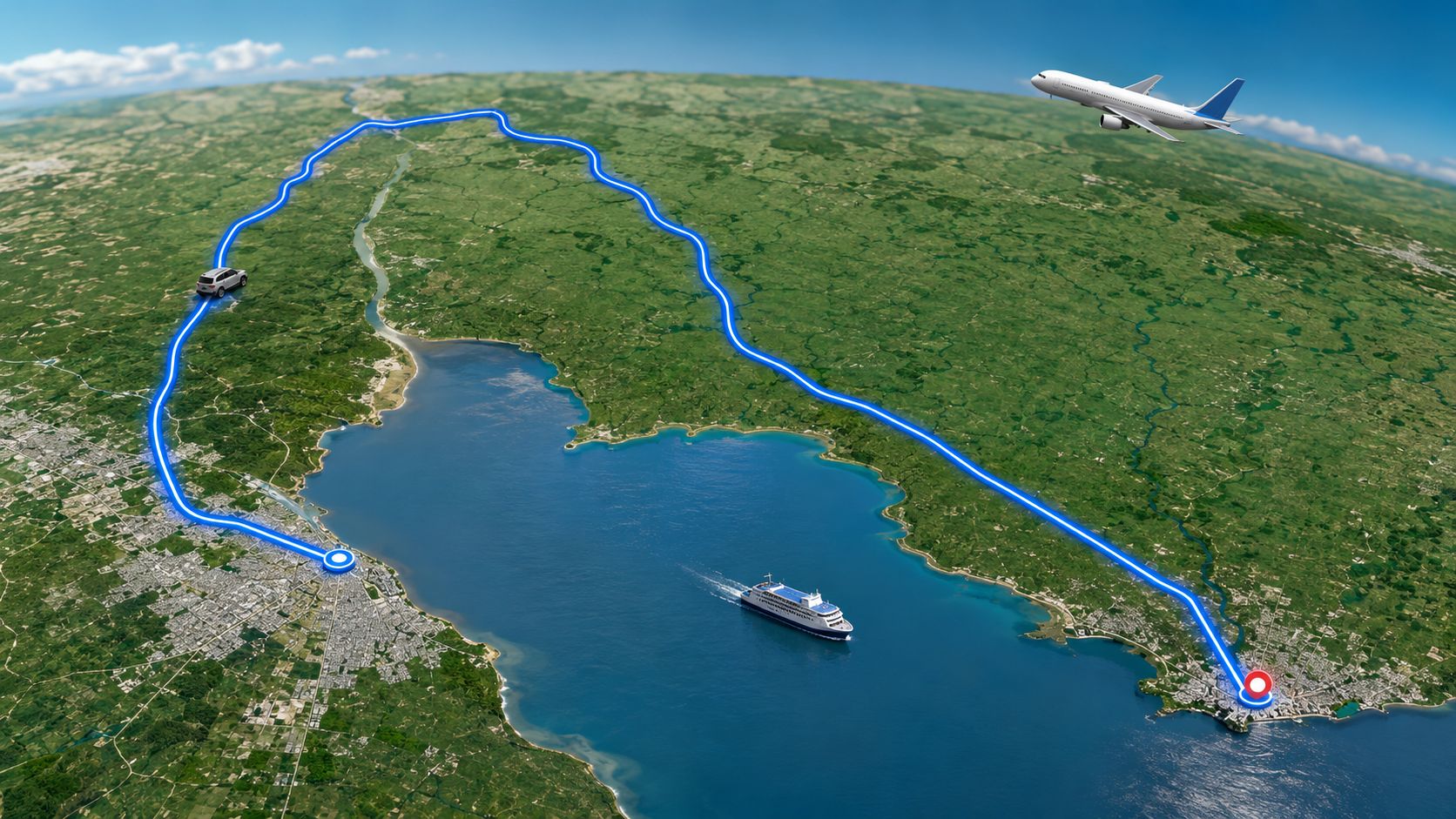 Buenos Aires e Montevidéu ficam a 200 km em linha reta, mas viagem por estrada supera 570 km; compare avião, balsa, carro e ônibus.