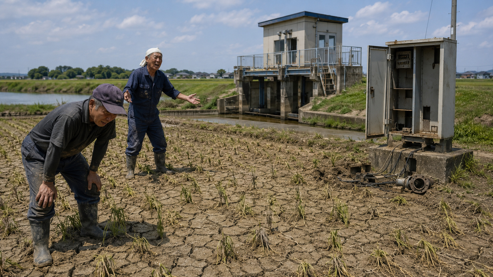 Os arrozais secaram imediatamente após o plantio no Japão