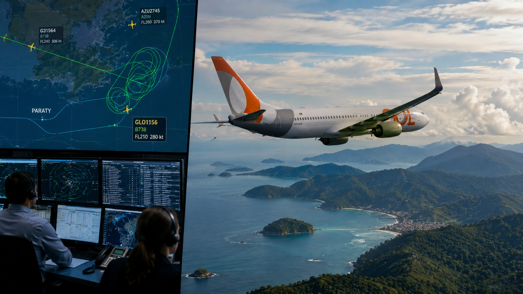Avião realiza voltas no ar antes de pousar após falha no controle aéreo em São Paulo.