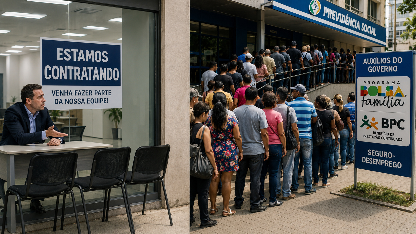 Comércio, supermercados e padarias vivem “apagão de mão de obra”, e comerciantes colocam Bolsa Família, BPC e seguro-desemprego como grandes culpados, enquanto trabalhadores fora do mercado evitam vagas de salário mínimo por medo de perder benefícios