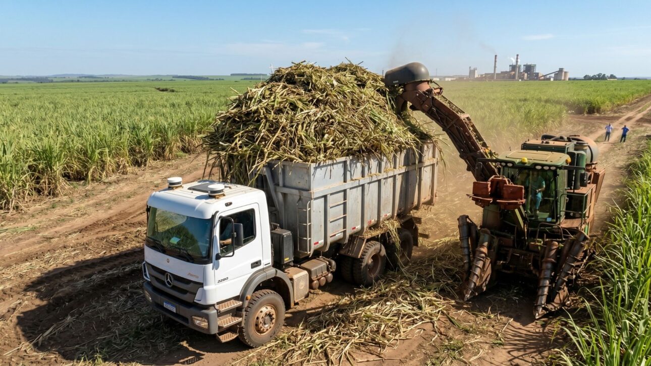 Autonomous sugarcane truck carries up to 20 tons within the farm, replaces tractors in transshipment, and works in the middle of the sugarcane field without a driver controlling every meter of the operation