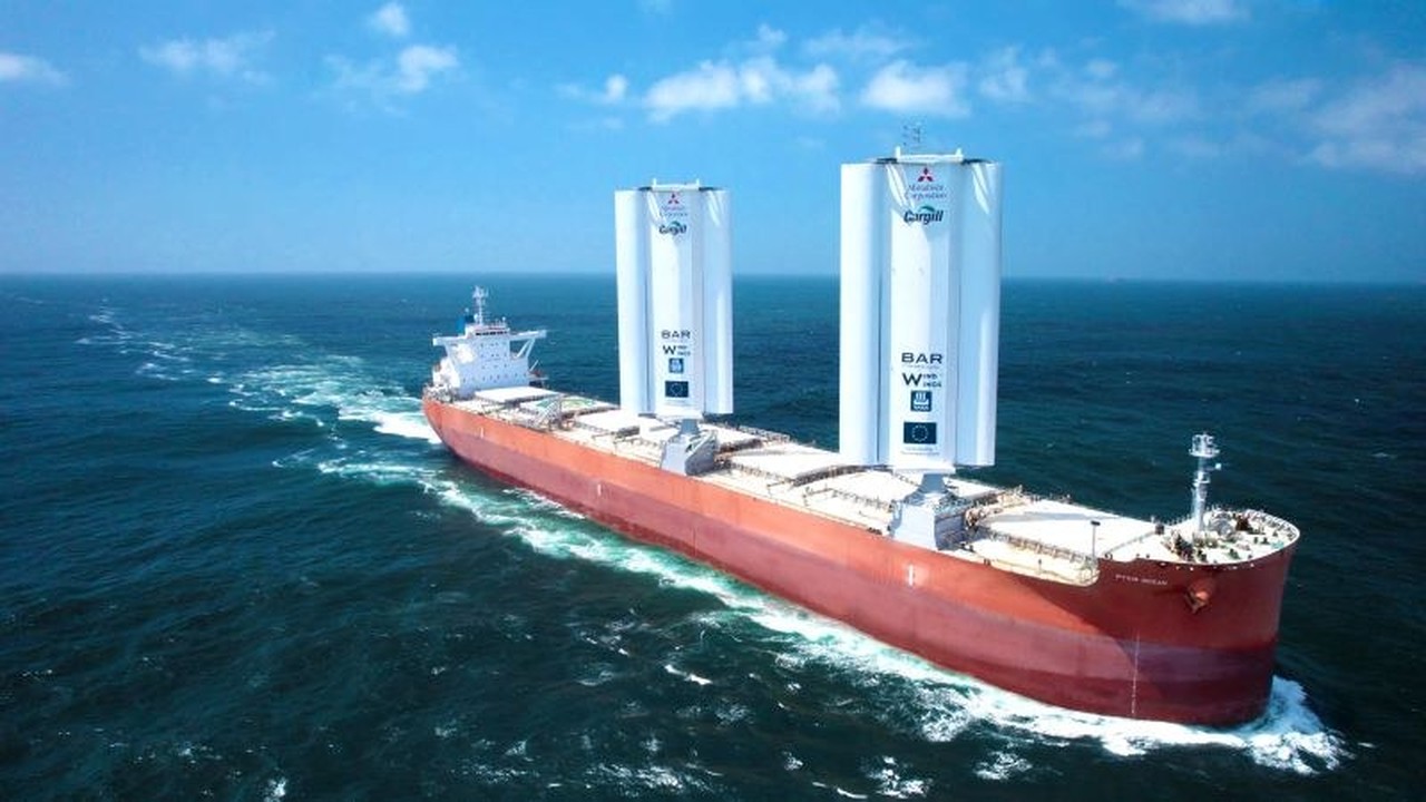 O maior navio de gás já encomendado vai cruzar os oceanos içando velas rígidas gigantes que se recolhem sozinhas para ec