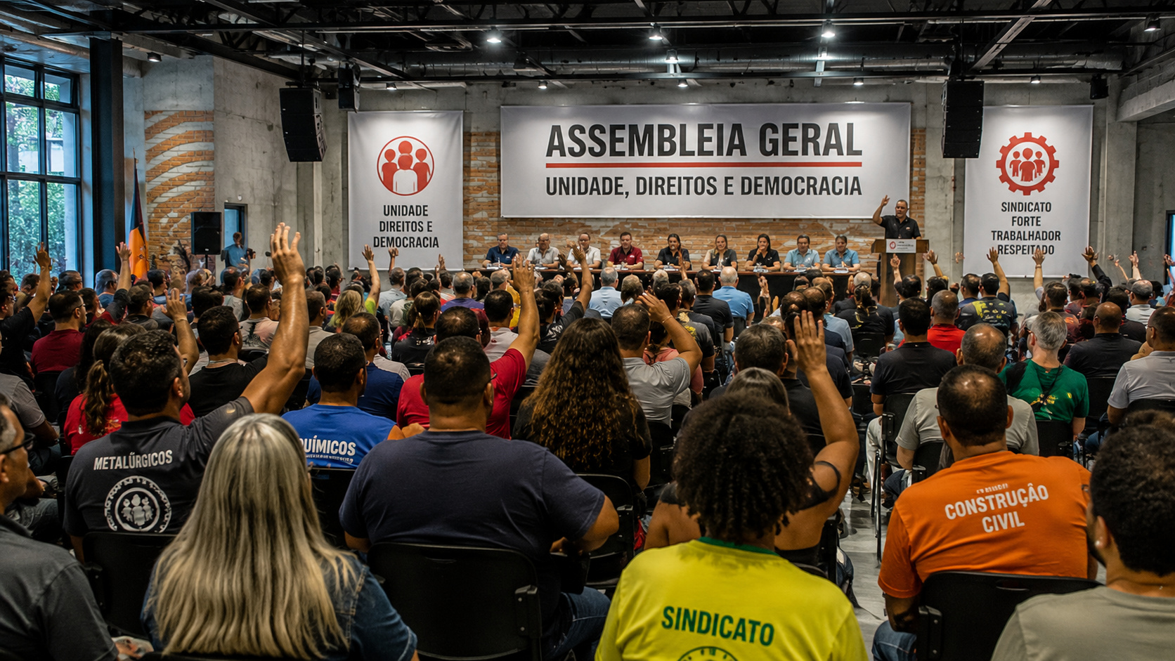 Trabalhadores participam de encontro sindical em meio ao crescimento da sindicalização no Brasil.