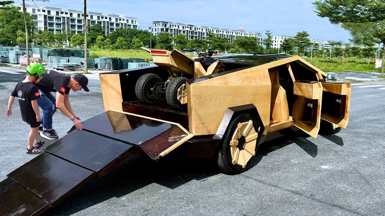 Carpinteiro vietnamita constrói uma Tesla Cybertruck de madeira em 100 dias
