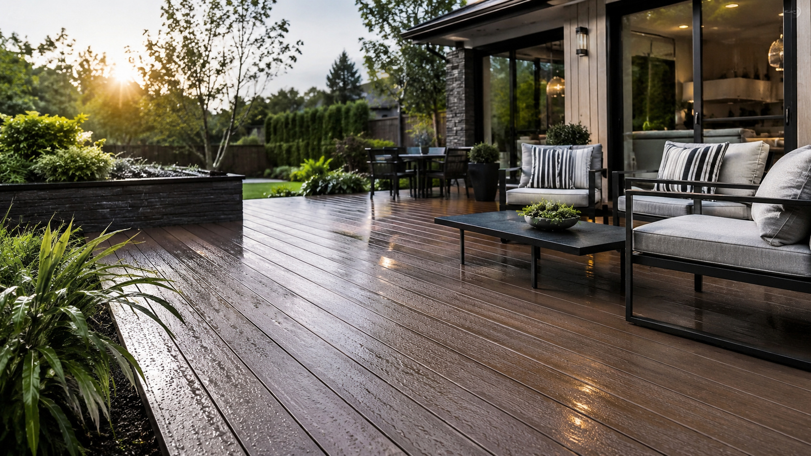 Deck composto feito com plástico reciclado e serragem reaproveitada ganha espaço por exigir menos manutenção