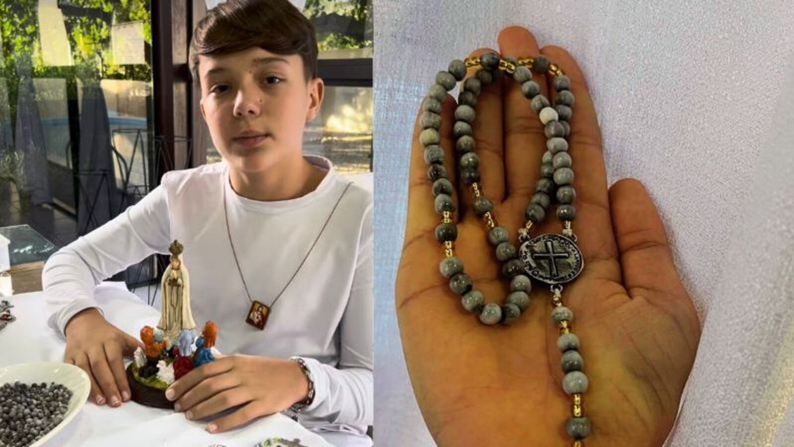 Menino de 12 anos transforma sementes em terços