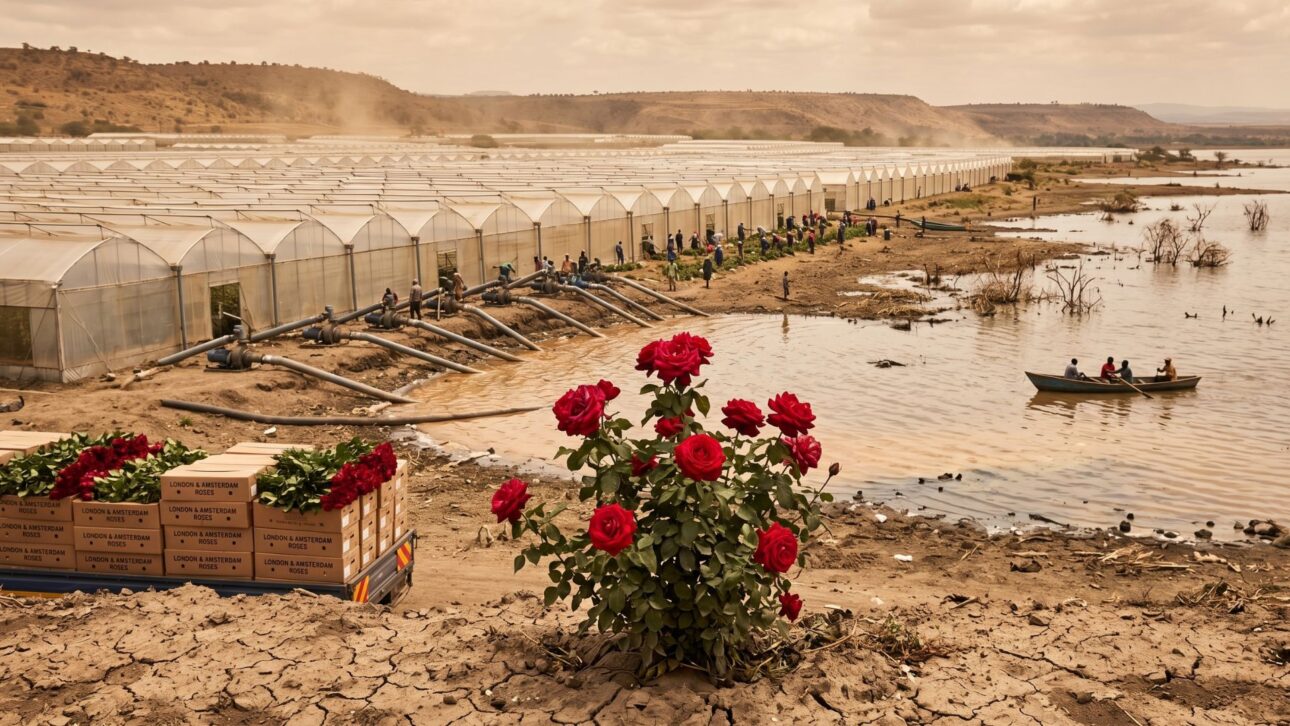 Lake Naivasha, Kenya, exposes the water and environmental cost of roses exported to Europe and now even faces rising waters.