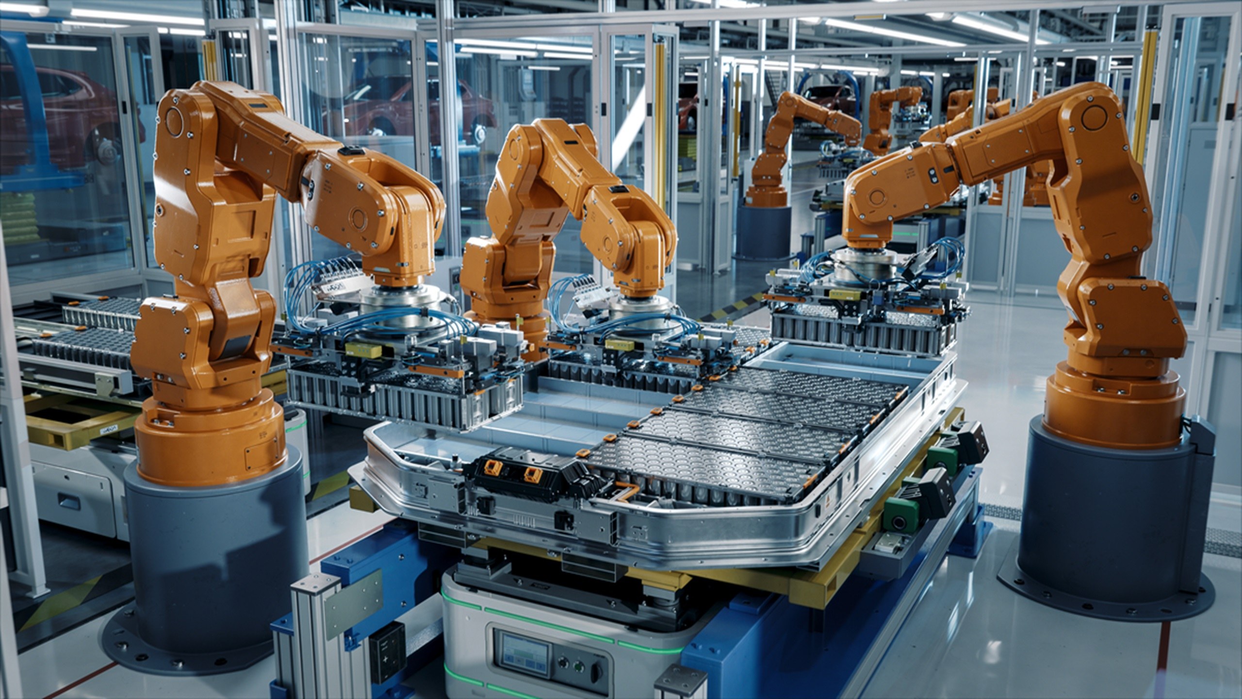 Linha de produção automatizada de baterias em fábrica