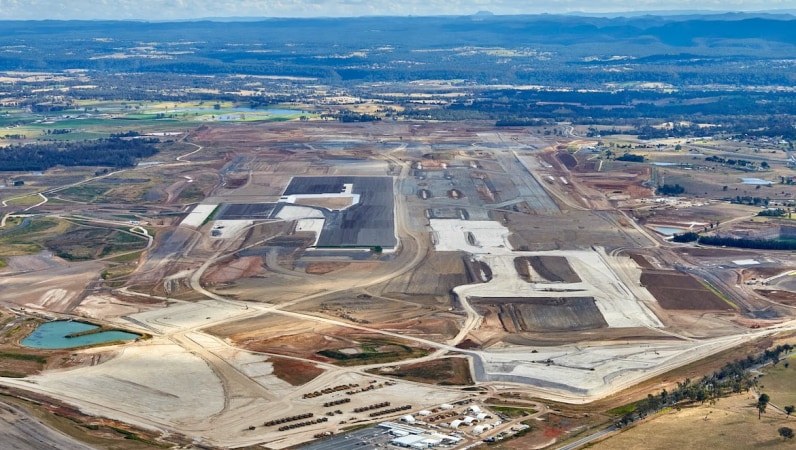 Vista aérea do aeroporto de Western Sydney em construção