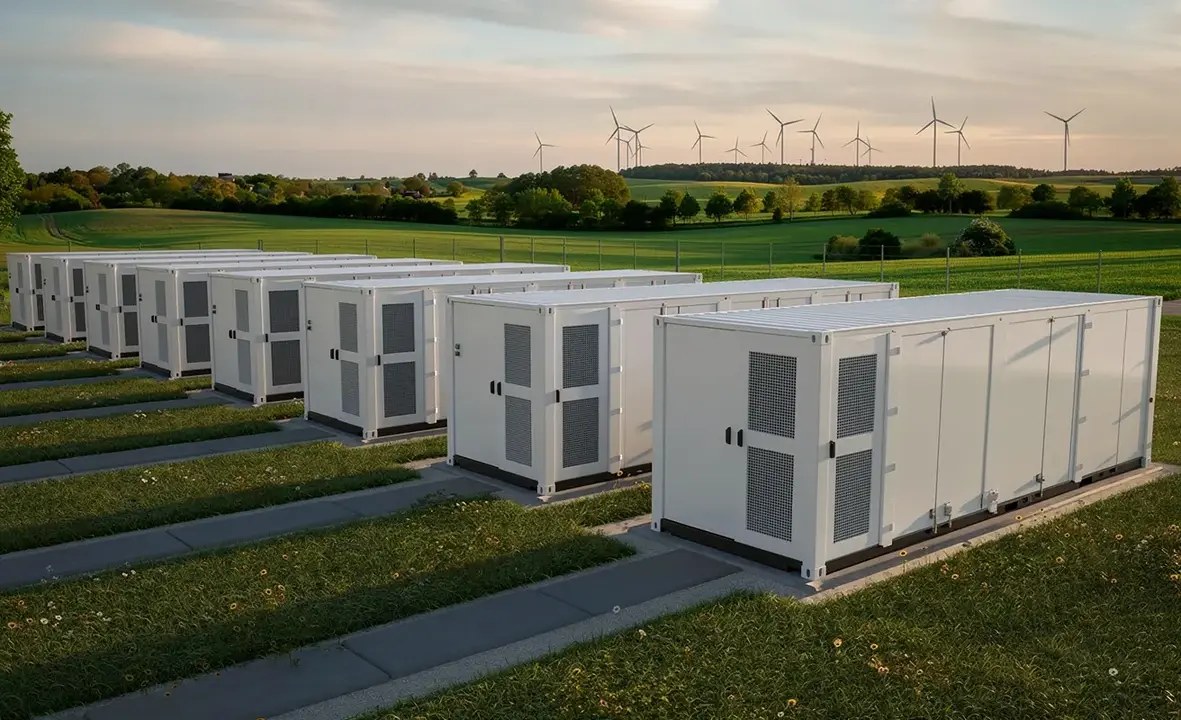 Parque de armazenamento de energia ao lado de turbinas eólicas
