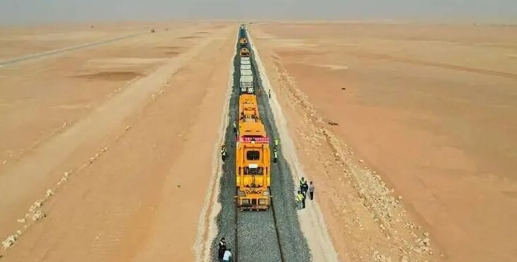 Modern railway viaduct under construction in Africa