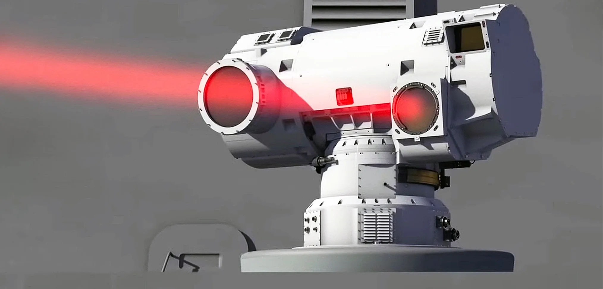 Representação de feixe de laser atingindo um alvo aéreo