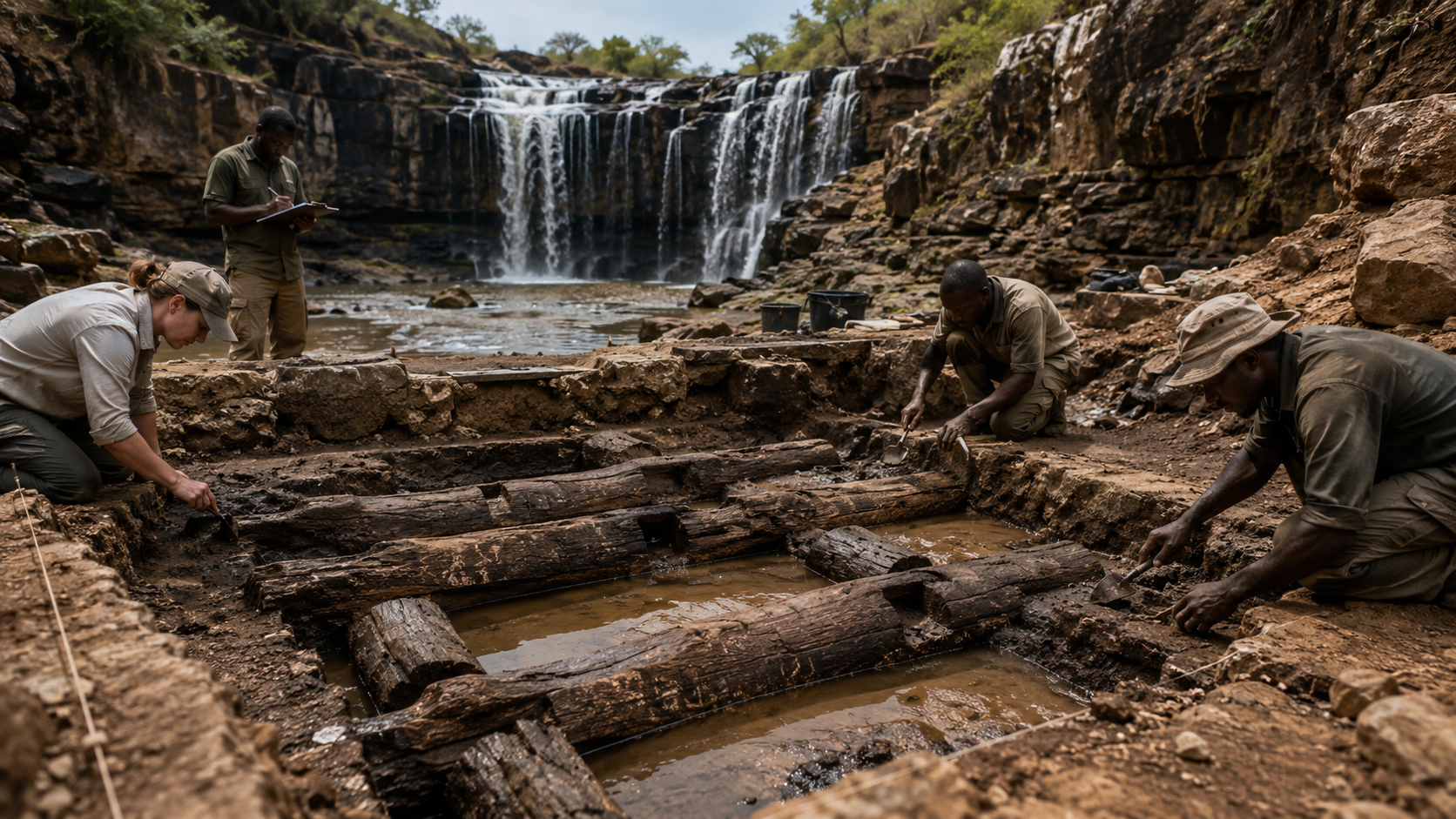 Descoberta em Kalambo Falls, na Zâmbia, revelou uma estrutura de madeira com 476 mil anos e pode ser a construção mais antiga já feita por ancestrais humanos.
