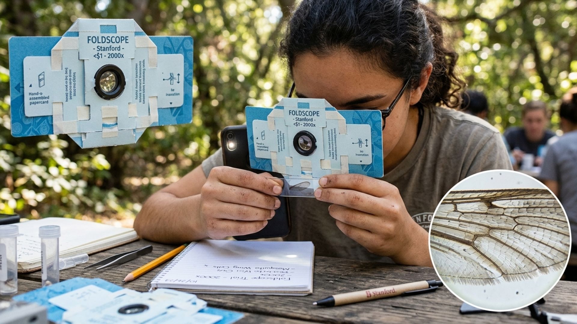 Criado em Stanford, o Foldscope custa menos de US$ 1, pesa apenas alguns gramas e transforma papel dobrado em um microscópio capaz de ampliar objetos até 2.000 vezes.