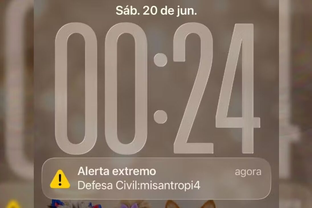Cell phone displays false extreme alert attributed to Civil Defense with the word “misanthropy”, case investigated by the Federal Police.