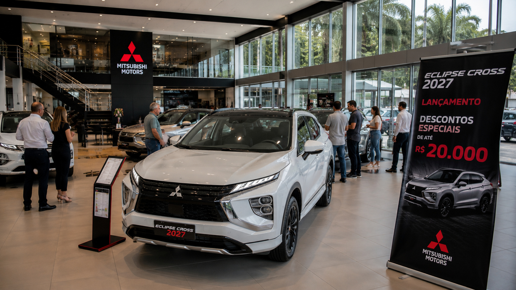Mitsubishi Eclipse Cross exposto em concessionária durante campanha de descontos.