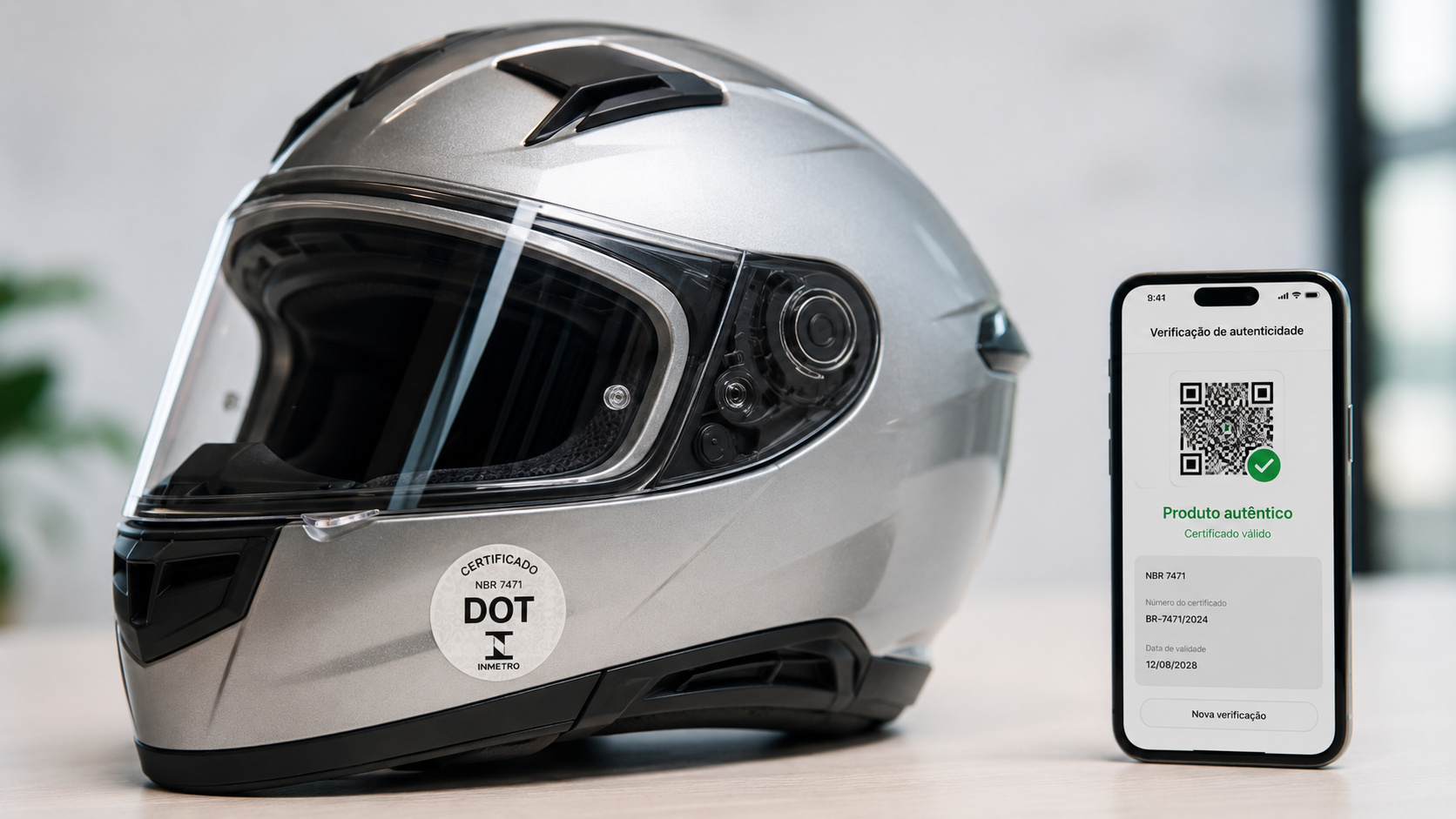 Capacete de moto com novo selo digital do Inmetro e QR Code obrigatório a partir de 1º de julho de 2026