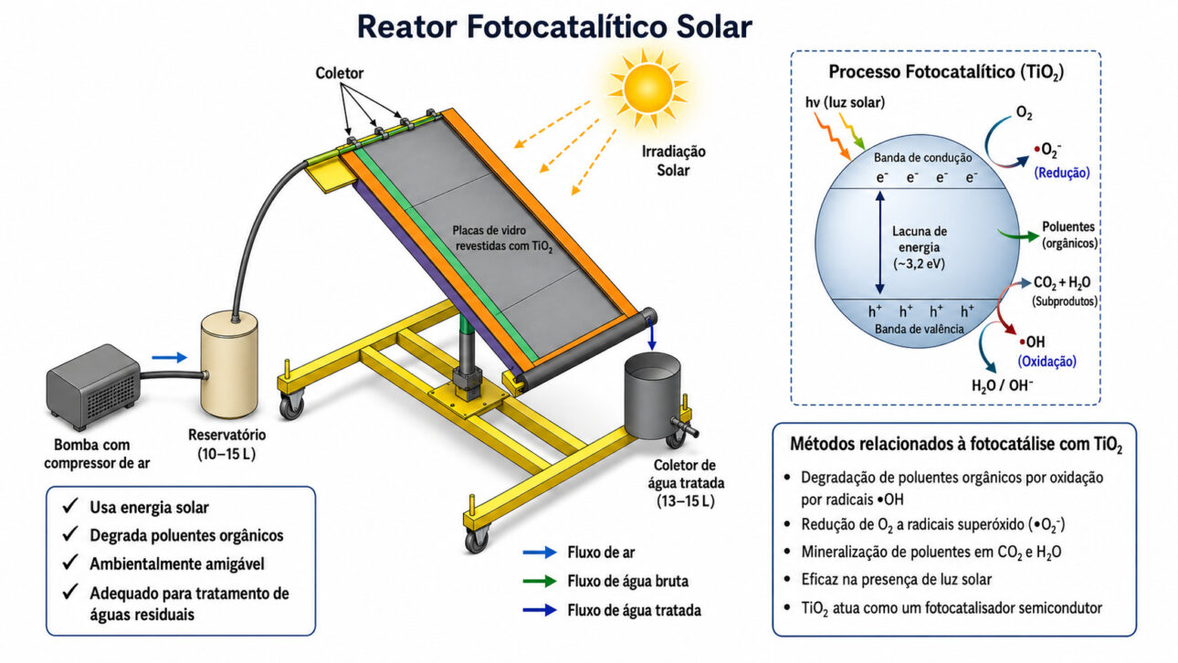 solar photocatalytic reactor with titanium dioxide