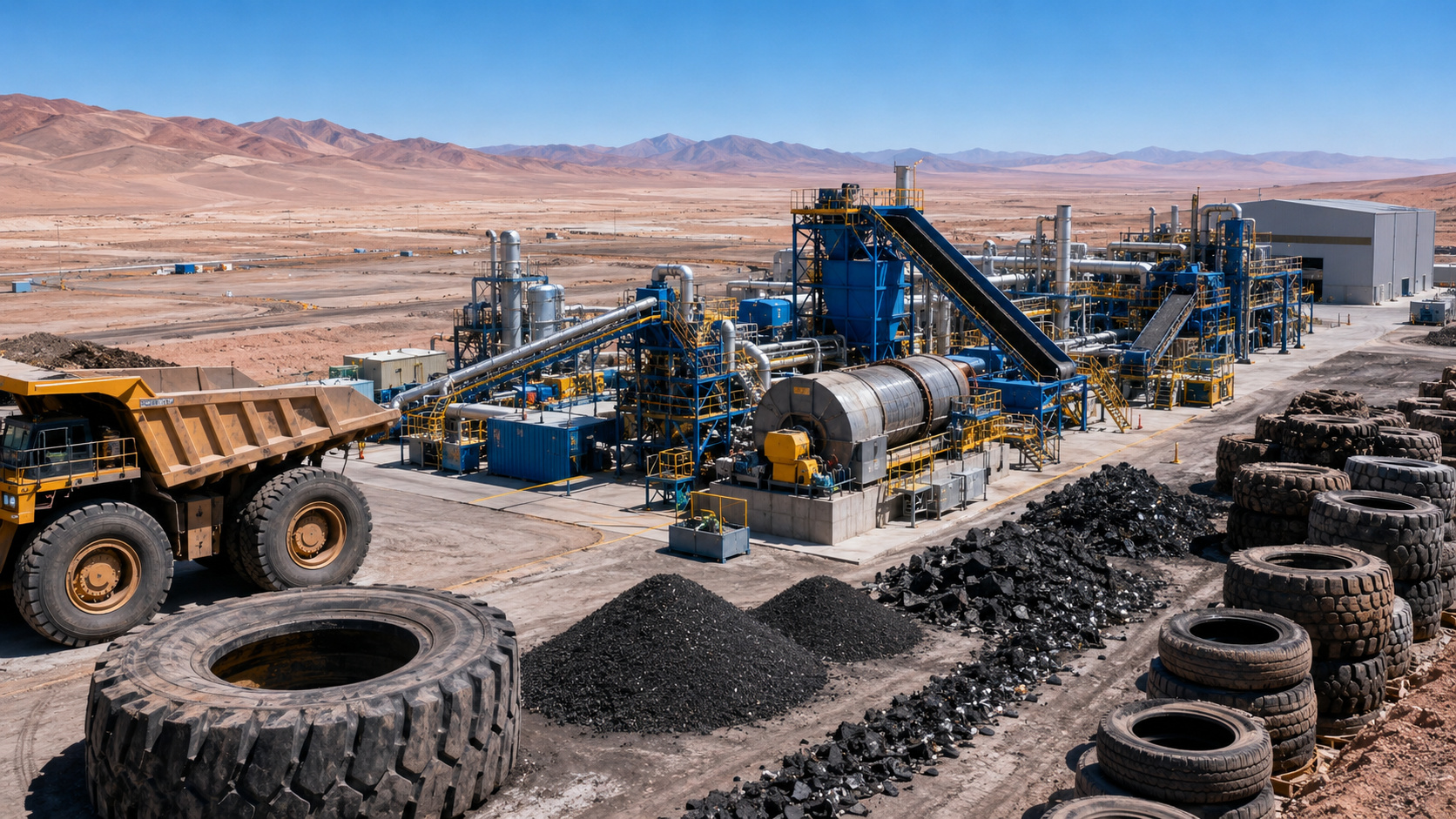 Chile transforma pneus gigantes da mineração em nova indústria de reciclagem capaz de processar 30 mil toneladas por ano no deserto do Atacama
