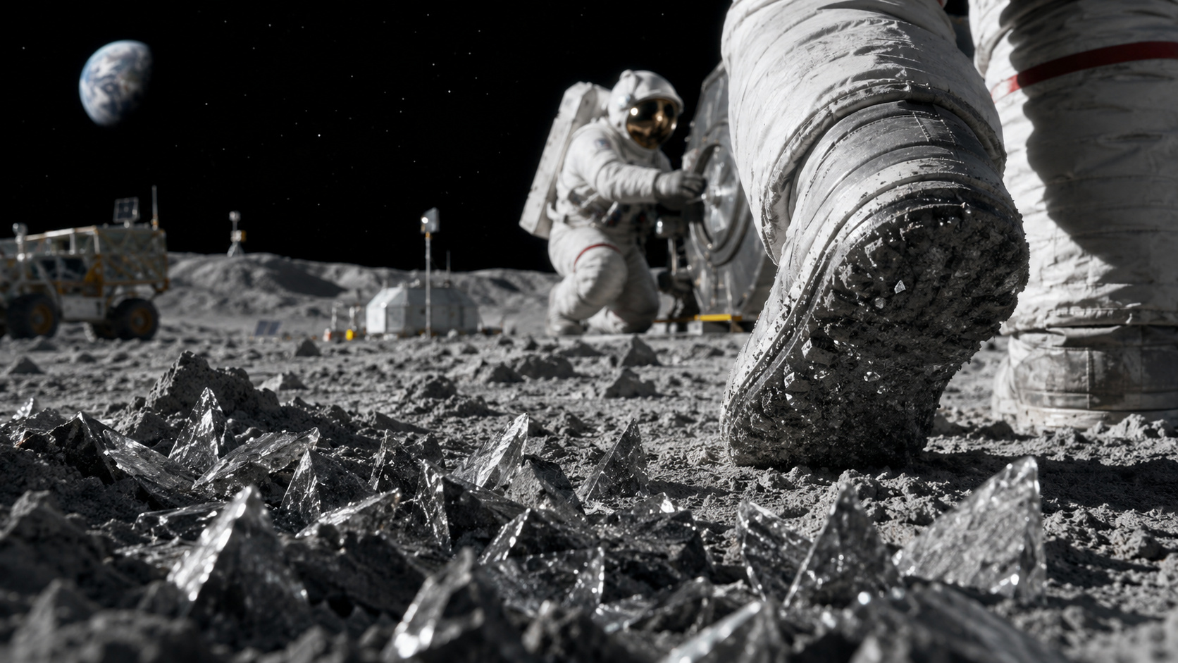 O pó da Lua pode ser mais perigoso que uma tempestade: NASA estuda grãos afiados como vidro que grudam em trajes, entram em vedadores e podem ameaçar bases lunares