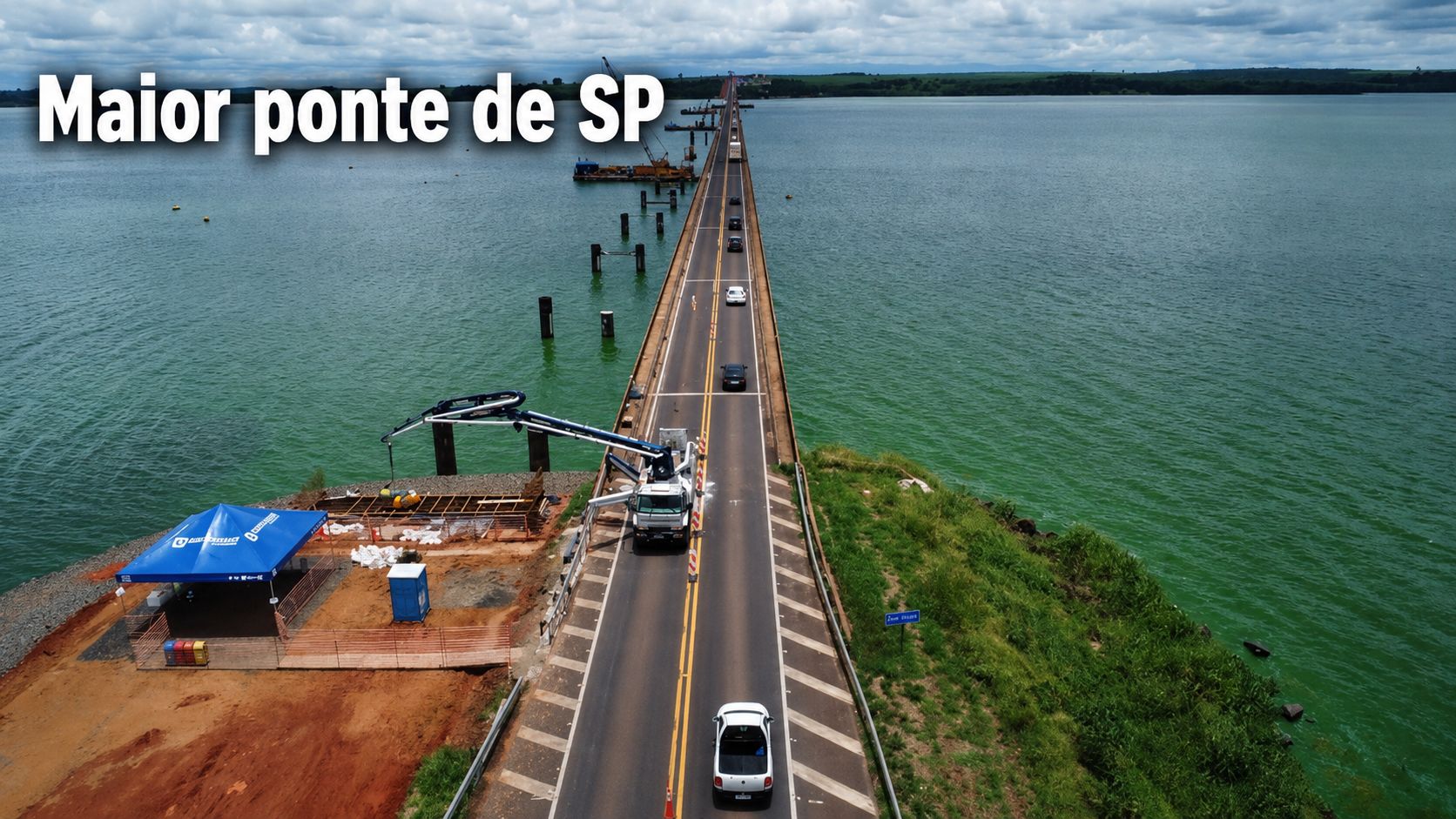 Maior ponte de São Paulo chega a 75% com obra de R$ 387,3 milhões sobre o Rio Tietê na SP-333.