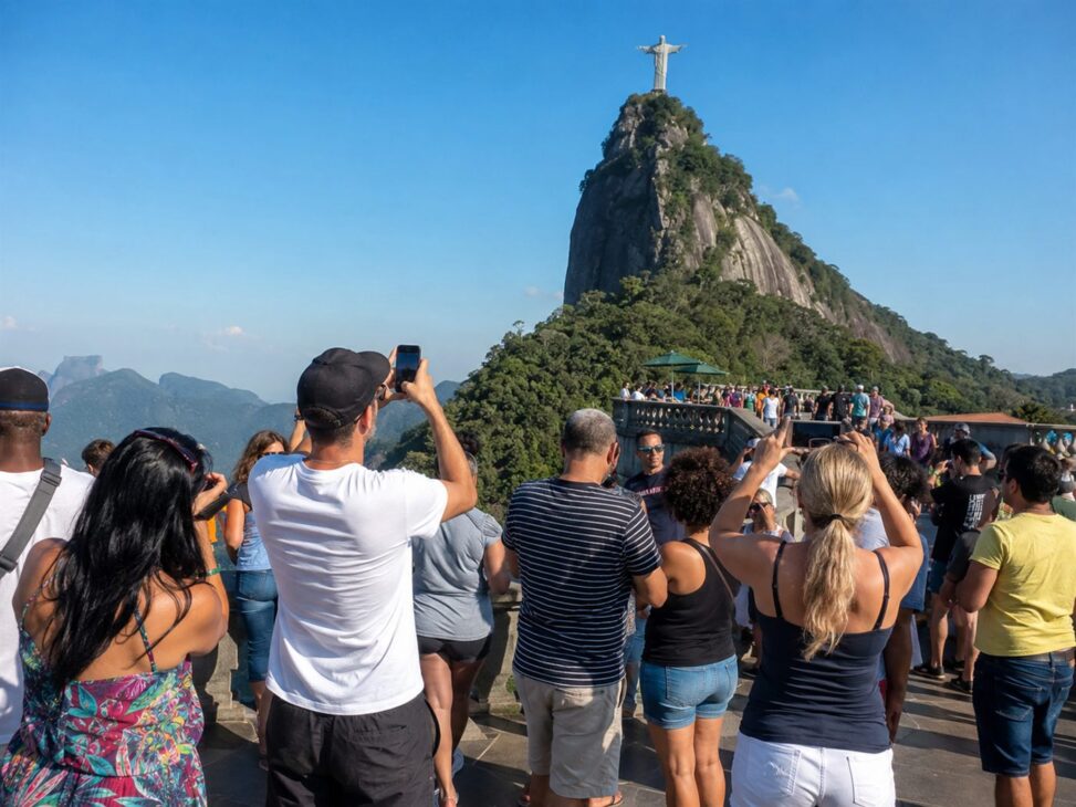 Praias e cartões-postais brasileiros lotados de visitantes estrangeiros, com destaque para os argentinos.
