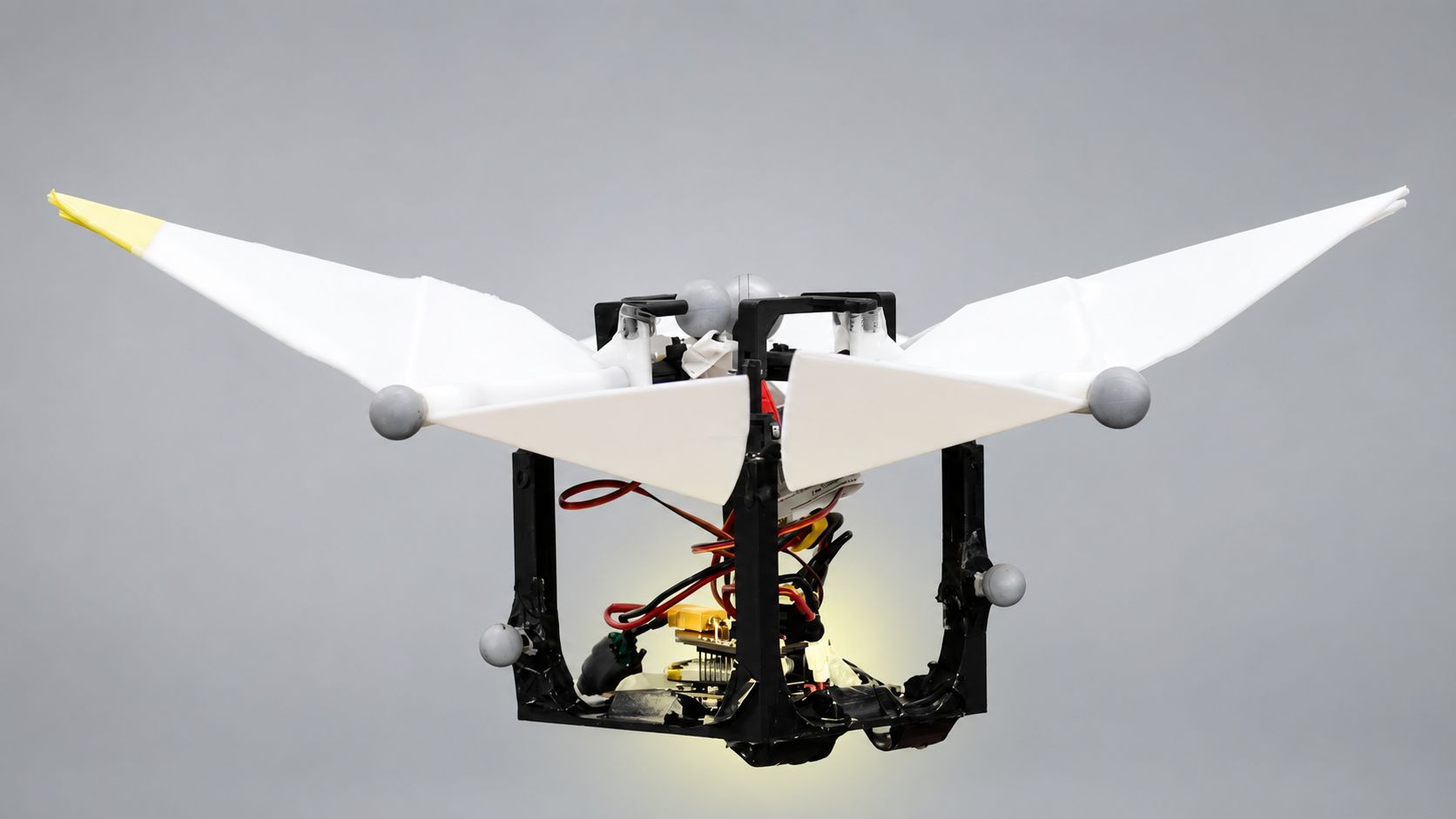 Floaty é um robô voador sem hélices que usa aletas e correntes de ar para planar, manter estabilidade e economizar energia.