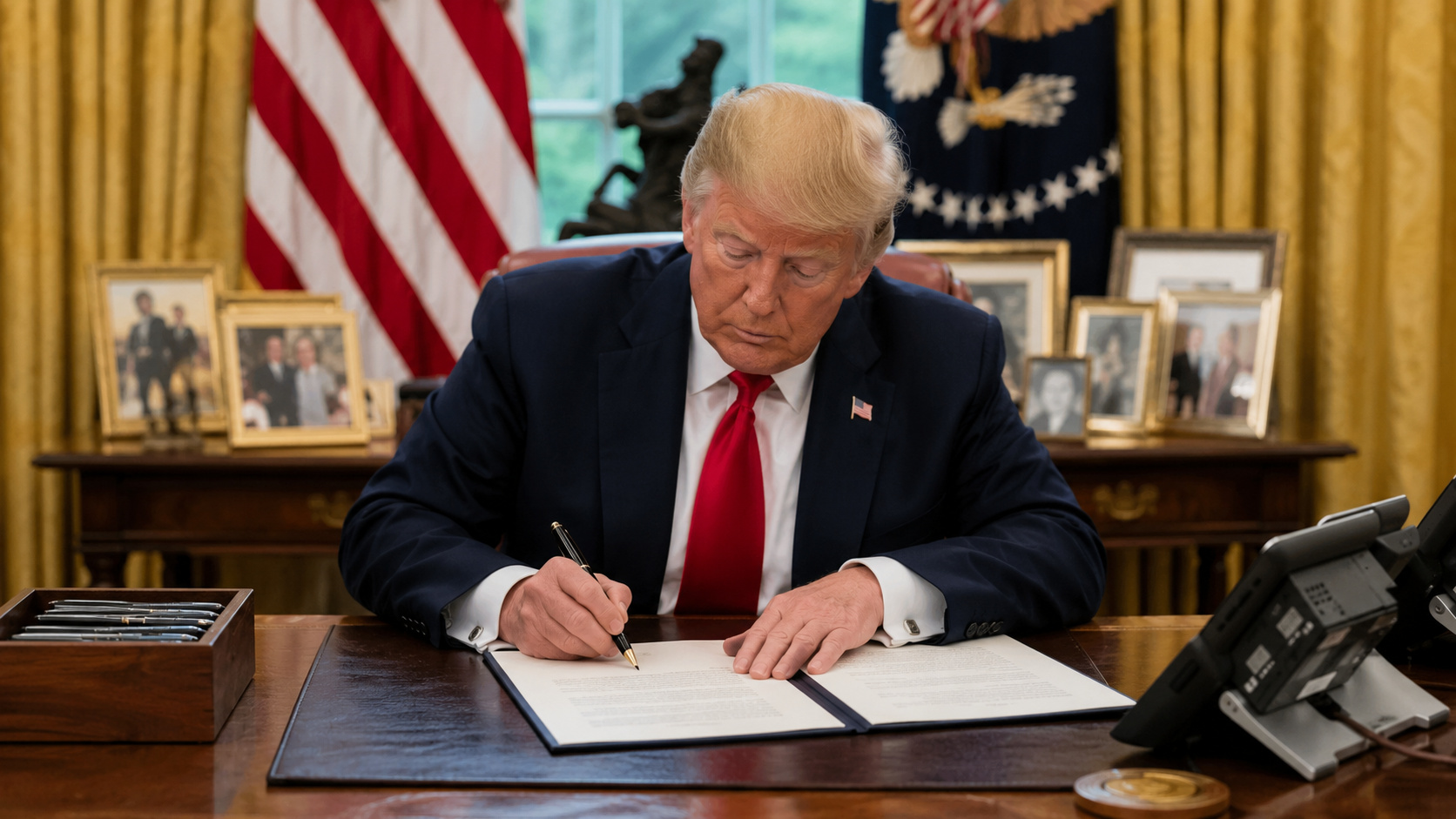 Donald Trump assina decreto em gabinete presidencial dos Estados Unidos sobre computação quântica e segurança cibernética