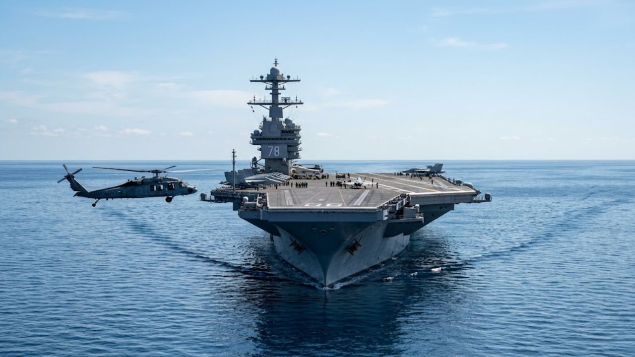 Após quase 11 meses no mar, USS Gerald R. Ford volta aos EUA com desafios técnicos que exigem manutenção urgente.