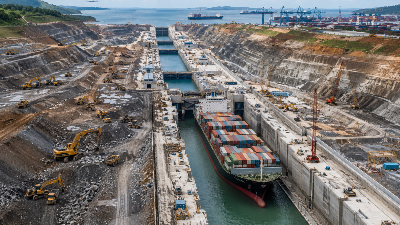 Com canais de acesso, bacias largas e operação automatizada, China lança megaprojeto interoceânico para receber porta-contêineres de última geração e mudar custos, prazos e rotas do transporte marítimo global