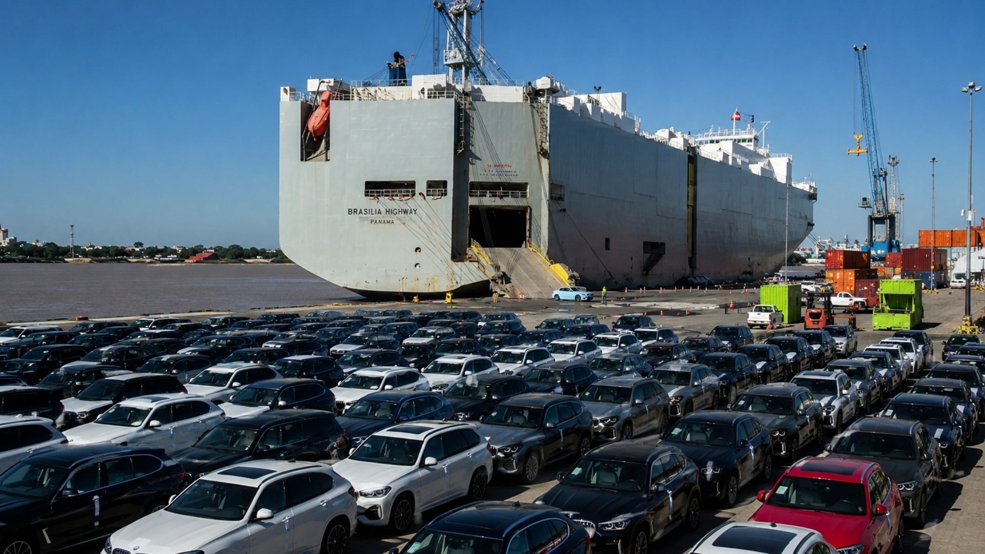 Navio Brasilia Highway atraca em Itajaí com 769 BMWs e leva o Porto de Itajaí a 16,2 mil veículos em 2026, na retomada das operações.