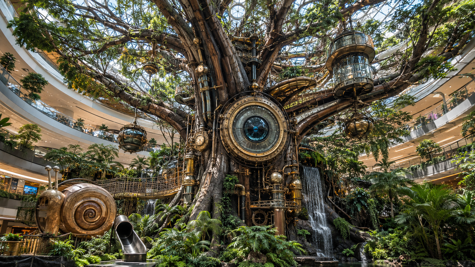 Árvore gigante de 20 metros “invade” shopping na China e transforma quatro andares em floresta tecnológica de 4 mil m²