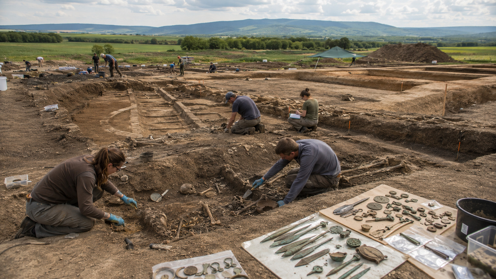 Quase 2 mil anos depois, escavação revela acampamento militar romano com restos humanos, capacetes, lanças, flechas, sandálias de soldados e entrada defensiva inédita no país