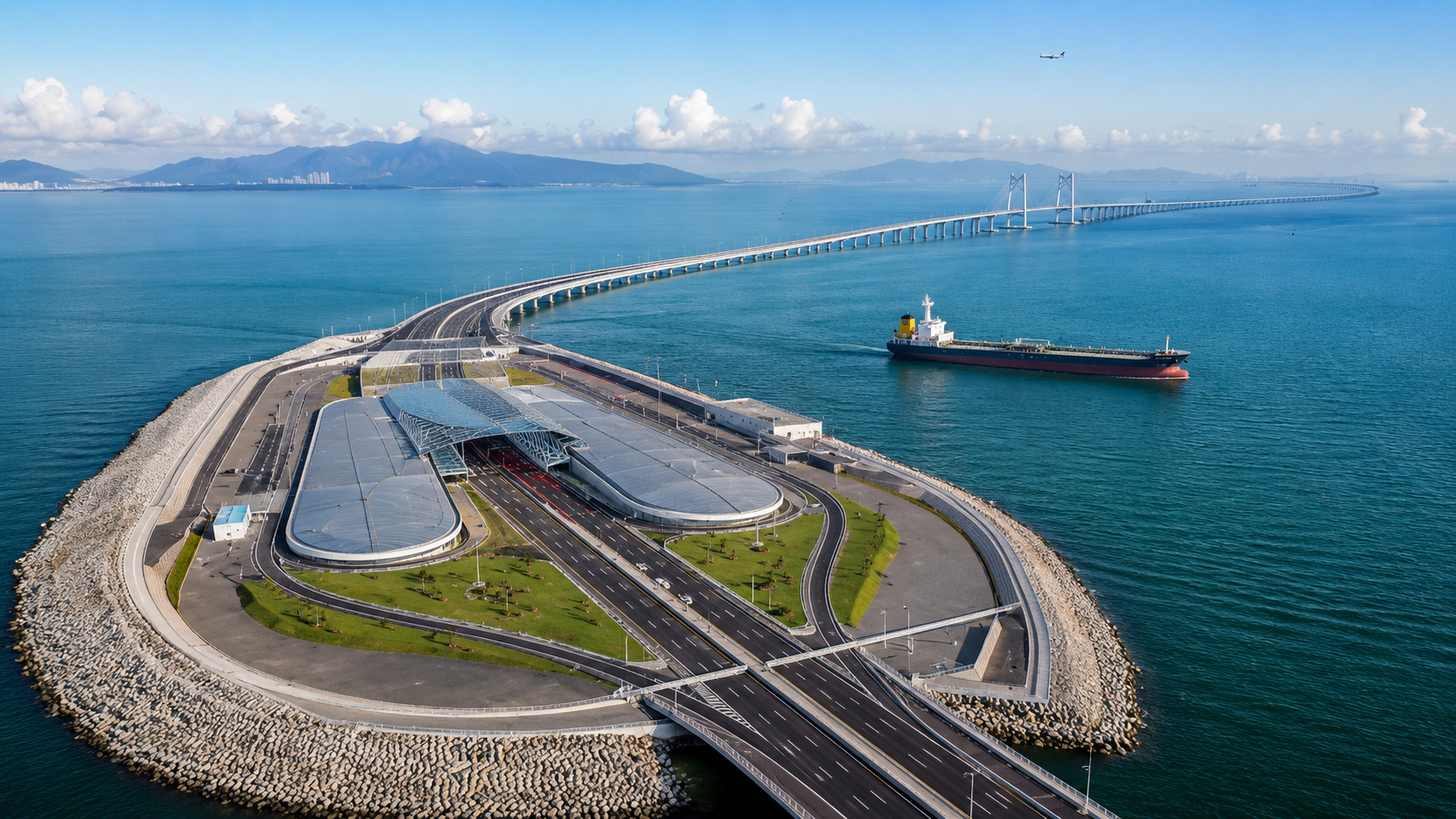 A Ponte Hong Kong Zhuhai Macau une três cidades com ilhas artificiais