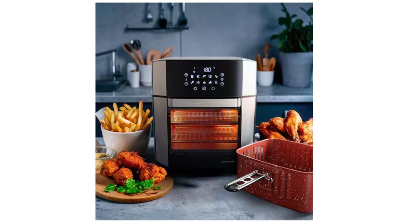 Britânia surprises with a 16-liter air fryer, four-in-one, that bakes, fries, dehydrates, and reheats without oil, with ten functions on the digital panel